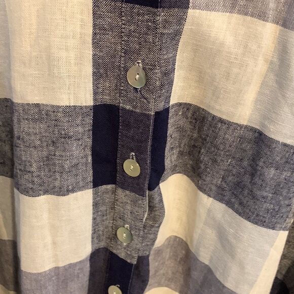 Soft Surroundings Top Womens Plus 2x Blue Plaid Long Sleeve Linen blend - Picture 2 of 5